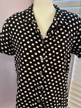 Vintage 90s  Black and White Polka Dot Blouse